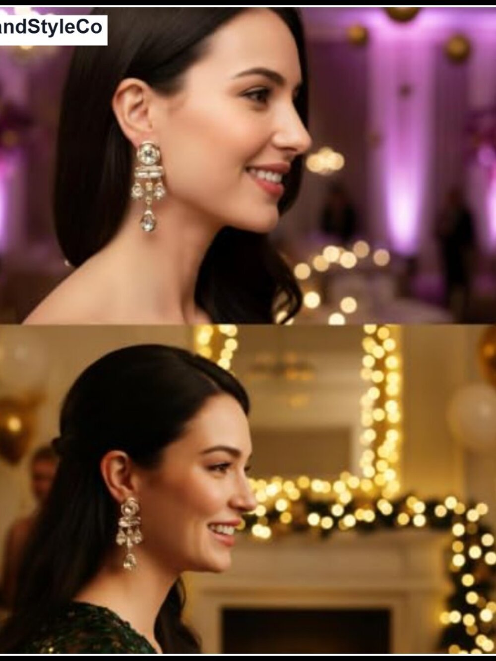Gold-Tone Crystal Drop Dangle Earrings | Women's Jewelry | Lightweight - Picture 2 of 6